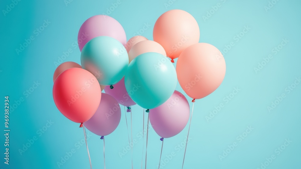 Pastel Color Birthday Party Balloons Floating in the Air Pastel Color Birthday Party Balloons Floating in the Air
