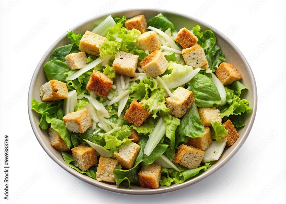 Caesar salad served in white plate, isolated on white background Caesar salad served in white plate, isolated on white background