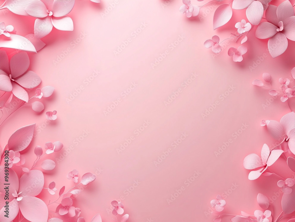 A white frame with pink flowers surrounding it. The frame is empty, but the flowers are arranged in a way that creates a sense of balance and harmony A white frame with pink flowers surrounding it. The frame is empty, but the flowers are arranged in a way that creates a sense of balance and harmony