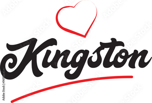 Kingston city text design with red heart typographic icon design suitable for touristic promotion