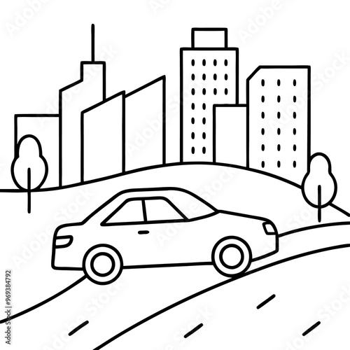 car on city road outline coloring book page line art drawing