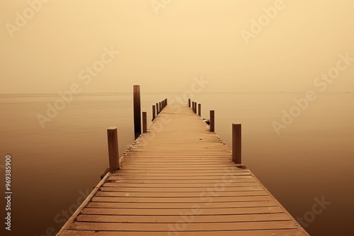 Vintage photography of a wooden jetty on the ocean photo