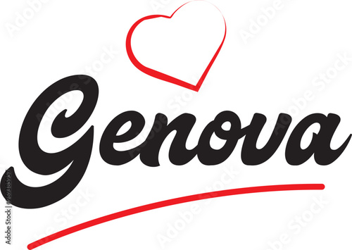 Genova city text design with red heart typographic icon design suitable for touristic promotion