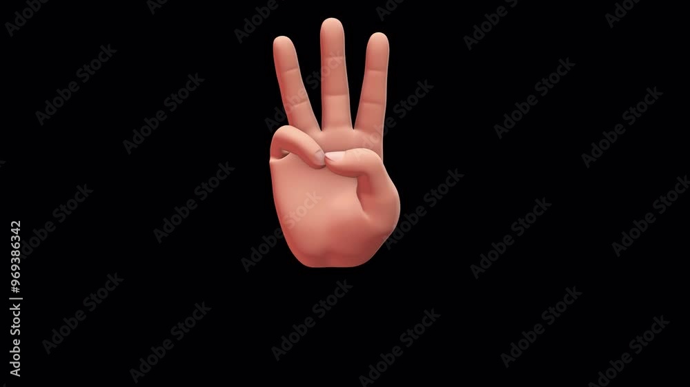 Three hand's finger appears on screen and out of frame on alpha channel background.