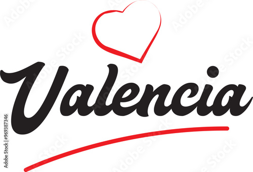 Valencia city text design with red heart typographic icon design suitable for touristic promotion