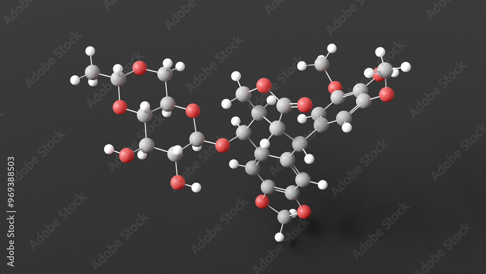 Póster etoposide molecule 3d, molecular structure, ball and stick model ...