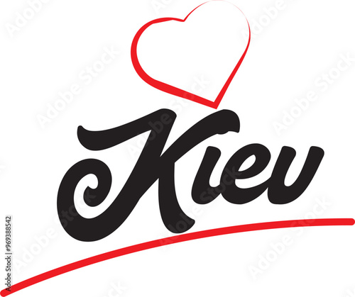 Kiev city text design with red heart typographic icon design suitable for touristic promotion