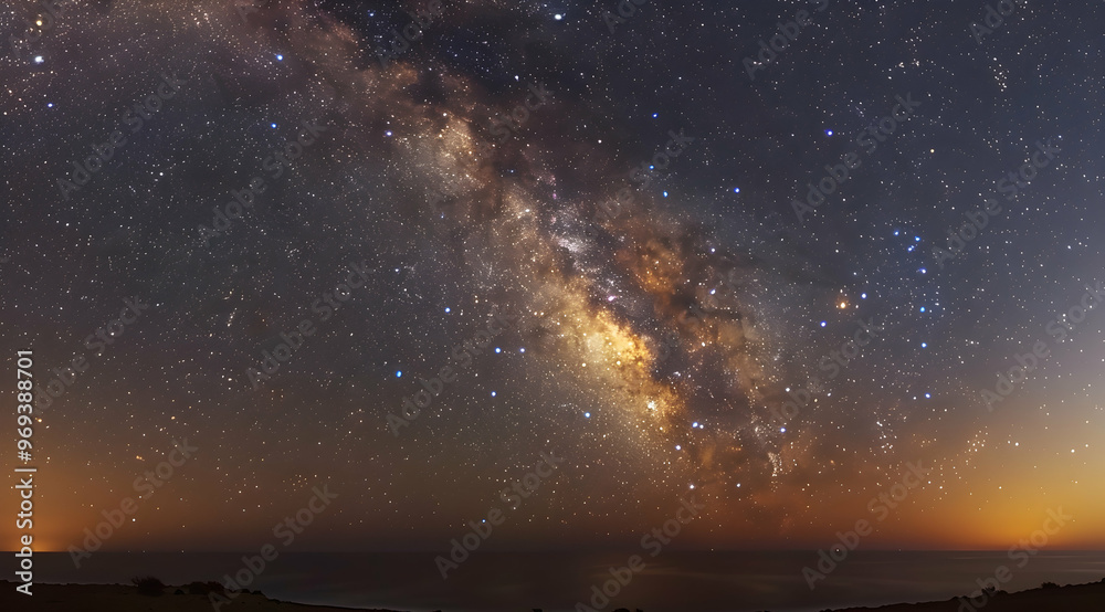 Fototapeta premium Night Sky with Milky Way over Sea - Photo