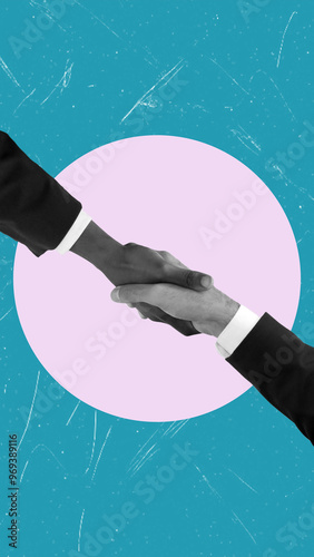 A handshake of businessmen. Modern design with a positive context.