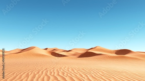 The vast expanse of desert dunes unfolds under a clear blue sky, stretching to the horizon.