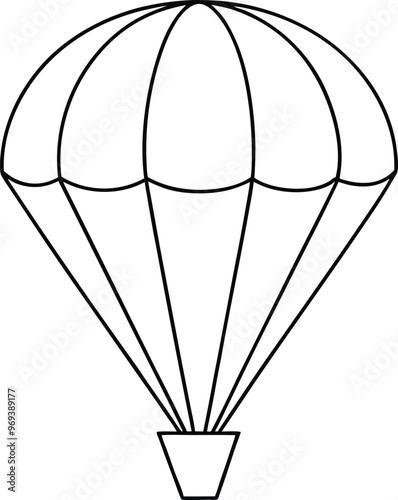 Parachute outline vector art illustration, Thin line black parachuting icon, flat vector simple element.