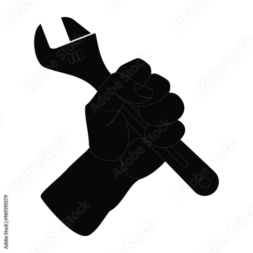 Hand holding wrench icon service icon, repair mechanic, wrench in hand, black symbol, editable vector illustration eps10