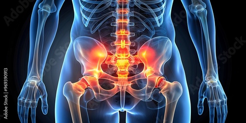 X-Ray View of Human Coccyx Highlighting Pain and Inflammation Areas photo