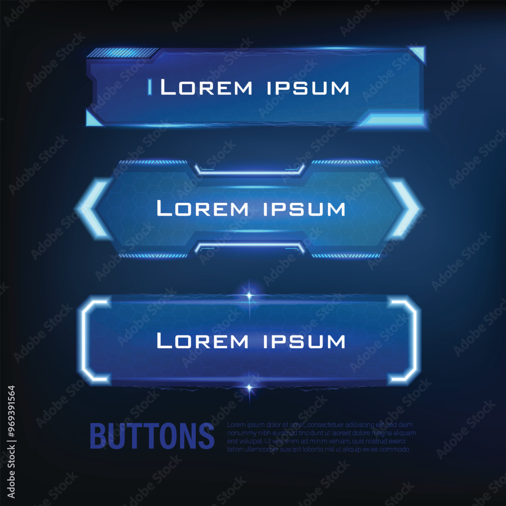 button collection sci-fi style set color blue 14
