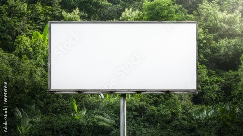 An empty billboard stands among lush greenery, offering a blank canvas for advertising or creative expression in nature.