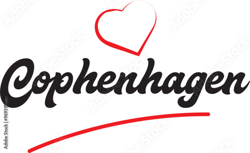Copenhagen city text design with red heart typographic icon design suitable for touristic promotion