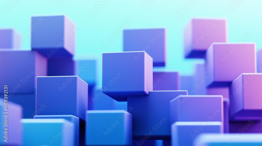 A 3D digital artwork of a series of blue and purple cubes of varying sizes. These cubes are arranged in an abstract manner, creating a sense of depth and dimension. A 3D digital artwork of a series of blue and purple cubes of varying sizes. These cubes are arranged in an abstract manner, creating a sense of depth and dimension.