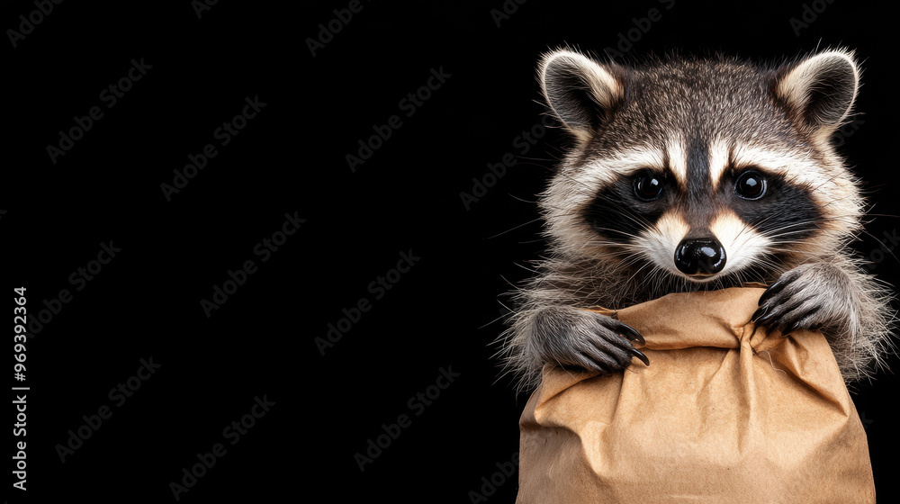 Raccoon dressed as a thief with a mask and a bag of loot, thief raccoon, mischievous Halloween animal Raccoon dressed as a thief with a mask and a bag of loot, thief raccoon, mischievous Halloween animal