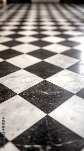 Checkerboard marble floor pattern with black and