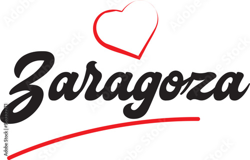 Zaragoza city text design with red heart typographic icon design suitable for touristic promotion