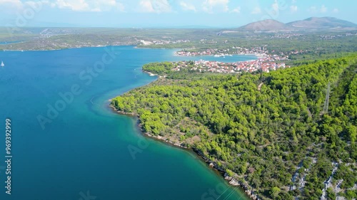 Wallpaper Mural An aerial view of the stunning Krka Canyon located between Šibenik and Bilice in Croatia. The canyon winds through lush landscapes and dramatic cliffs, with the Krka River  Torontodigital.ca