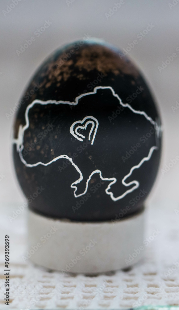 Painted traditional Ukrainian Easter egg - Pysanka. Military style. War in Ukraine