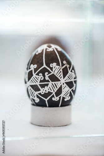 Obraz na płótnie Painted traditional Ukrainian Easter egg - Pysanka. Military style. War in Ukraine w salonie