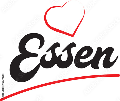 Essen city text design with red heart typographic icon design suitable for touristic promotion