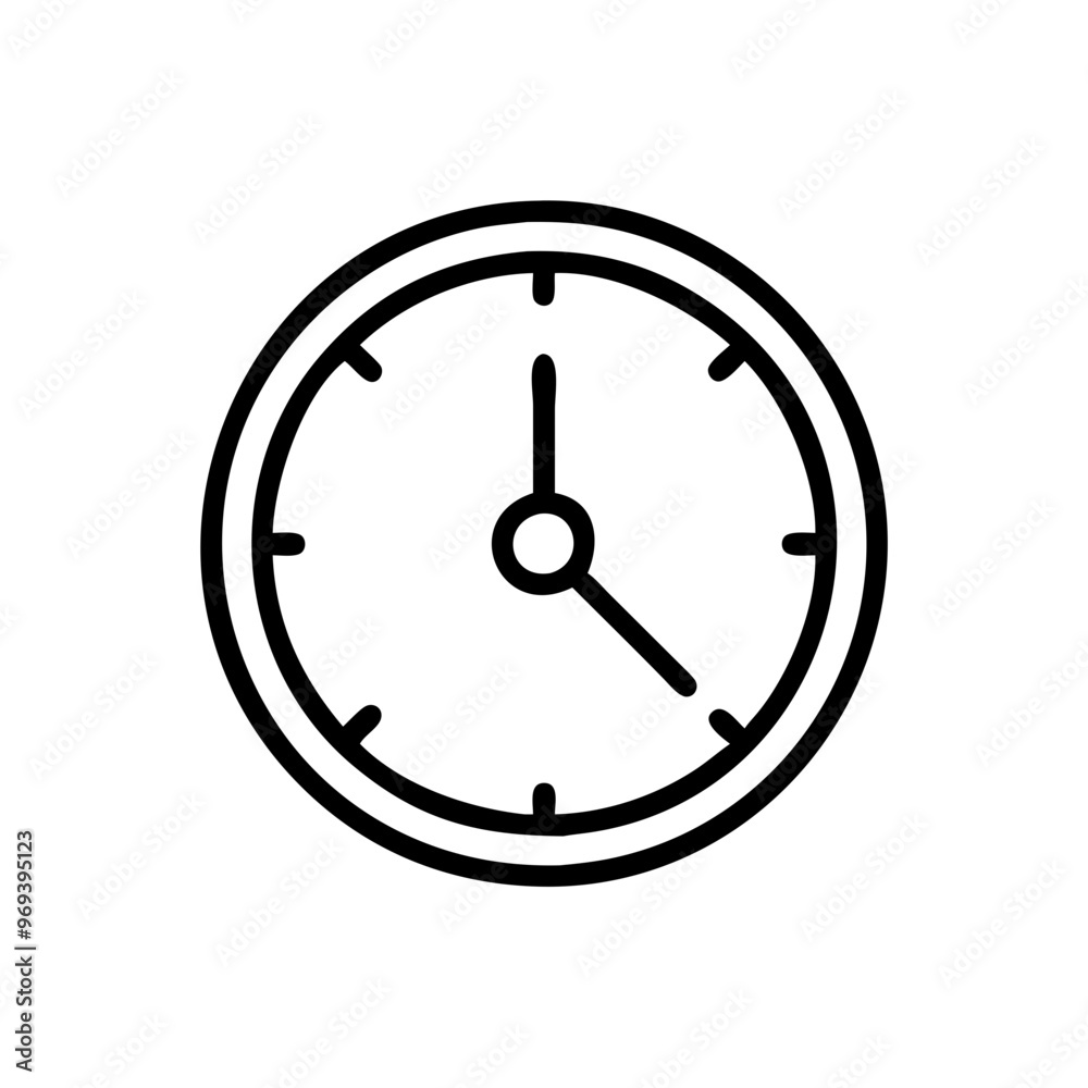 Clock icon, simple design, black and white, time measurement symbol illustration, copy space
Clock icon, simple design, black and white, time measurement symbol illustration, copy space
