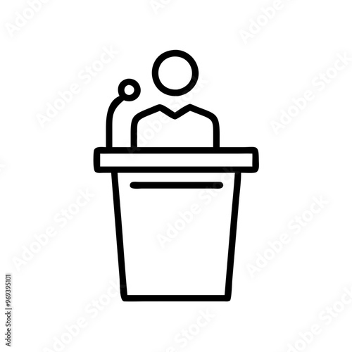 Teacher’s podium icon, simple design, black and white, educational presentation illustration, copy space
