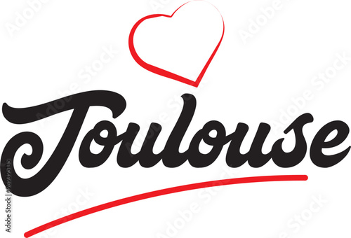 Toulouse city text design with red heart typographic icon design suitable for touristic promotion