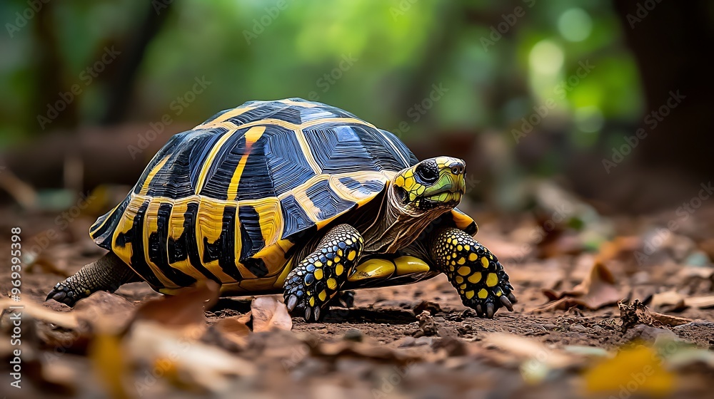 A Yellow-Footed Tortoise on a Forest Path A Yellow-Footed Tortoise on a Forest Path