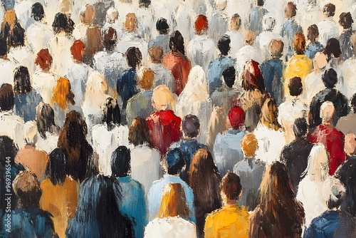 close up large crowd people in diverse made with oil painting