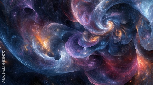 Abstract cosmic swirls in vibrant colors and textures.