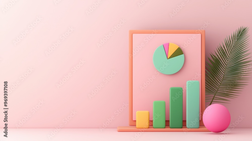 A vibrant office scene featuring colorful graphs and a plant, perfect for presentations and business visualizations. A vibrant office scene featuring colorful graphs and a plant, perfect for presentations and business visualizations.