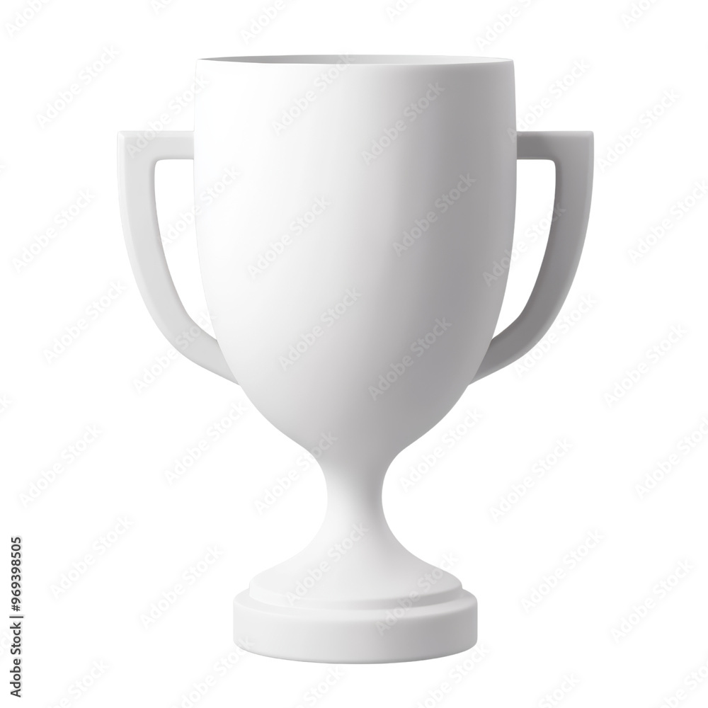 white trophy cup 3d render icon isolated on transparent background cutout