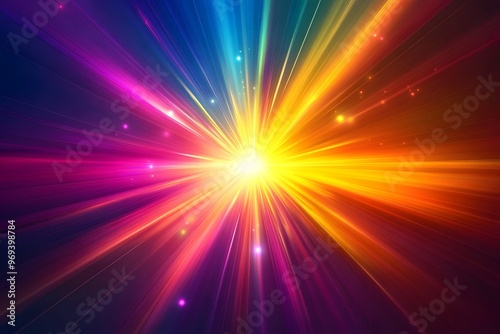 hyper realistic colorfull sunburst rays sunbeam with neon light style like speed of light in a dark background