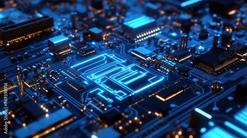 Circuit Board with Blue Glow