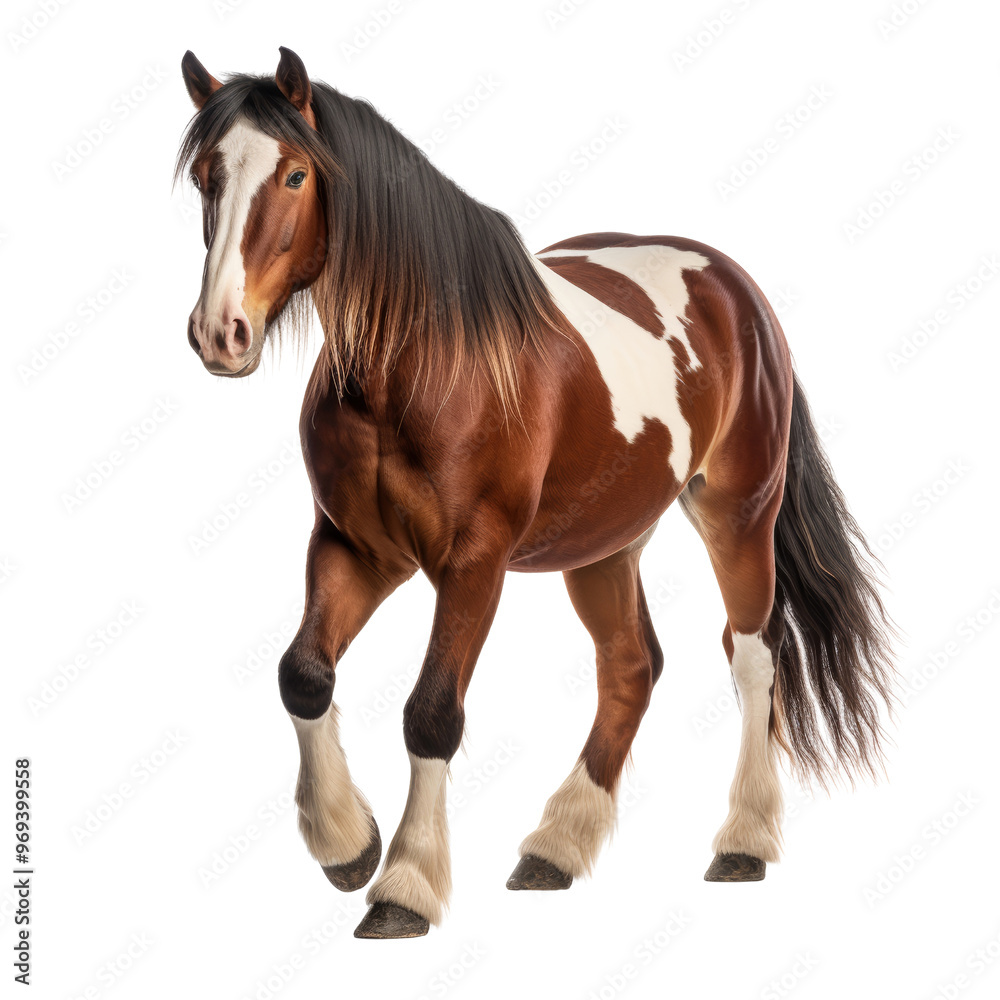 Fototapeta premium brown white horse isolated on transparent background cutout