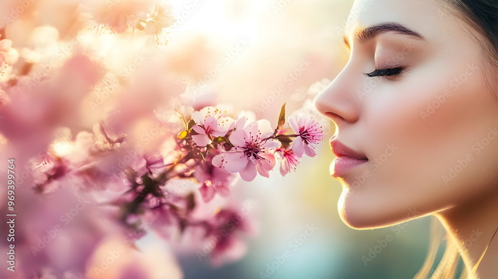 Beautiful Woman Embracing Delicate Blossoms Serenity Nature Harmony Portrait Beautiful Woman Embracing Delicate Blossoms Serenity Nature Harmony Portrait