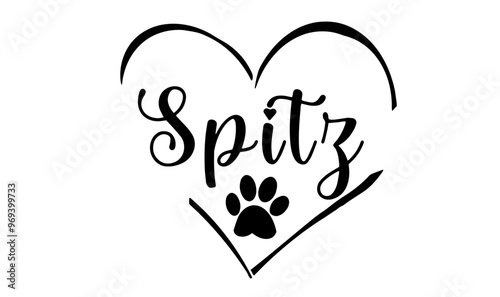 vecteur texte race spitz dans un coeur avec une empreinte de patte 