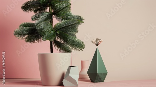 Minimalist Home Decor with Pink and Green Accents