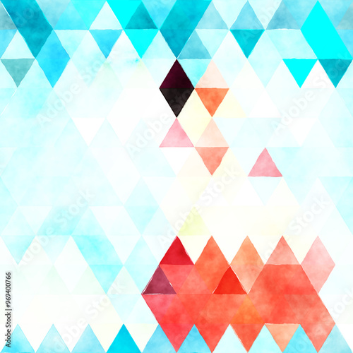 An abstract pattern of colorful triangles in soft watercolor style.