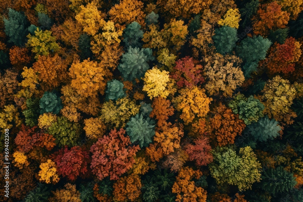 Fototapeta premium Bird eye view photography of an autumn forest