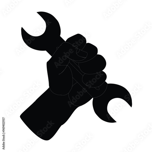 Hand holding wrench icon service icon, repair mechanic, wrench in hand, black symbol, editable vector illustration eps10