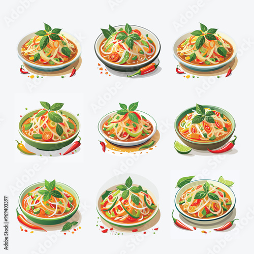 A serving of spicy papaya salad (Som Tum) with chili peppers