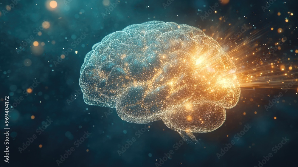 A creative concept of a brain with bright light beams emerging, symbolizing innovative thinking and intelligence A creative concept of a brain with bright light beams emerging, symbolizing innovative thinking and intelligence