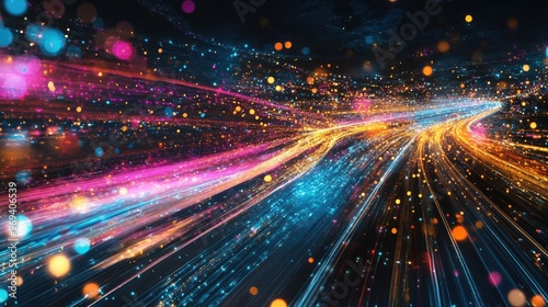 A digital landscape of interconnected light trails, representing a network of creative ideas and innovation