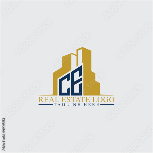 Modern CE Real Estate Logo Design with Building Silhouettes