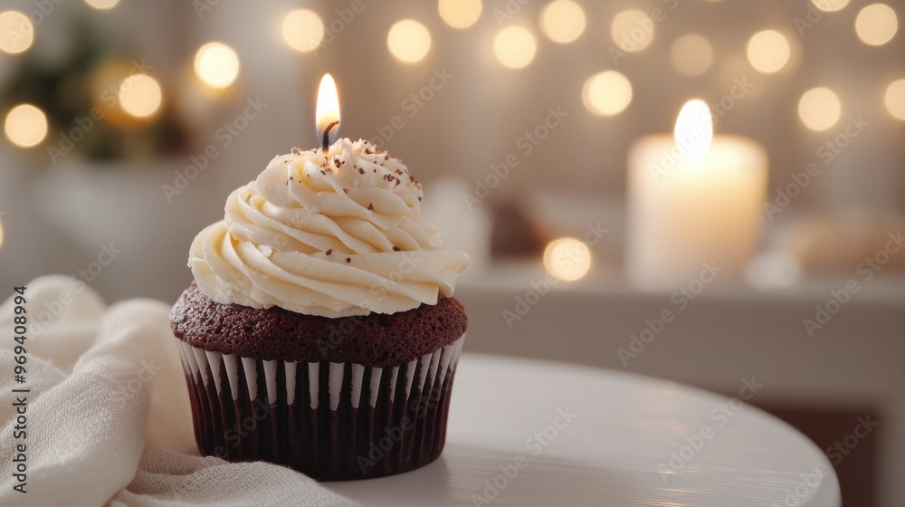 Festive Christmas Cupcake with Creamy Frosting and Candle